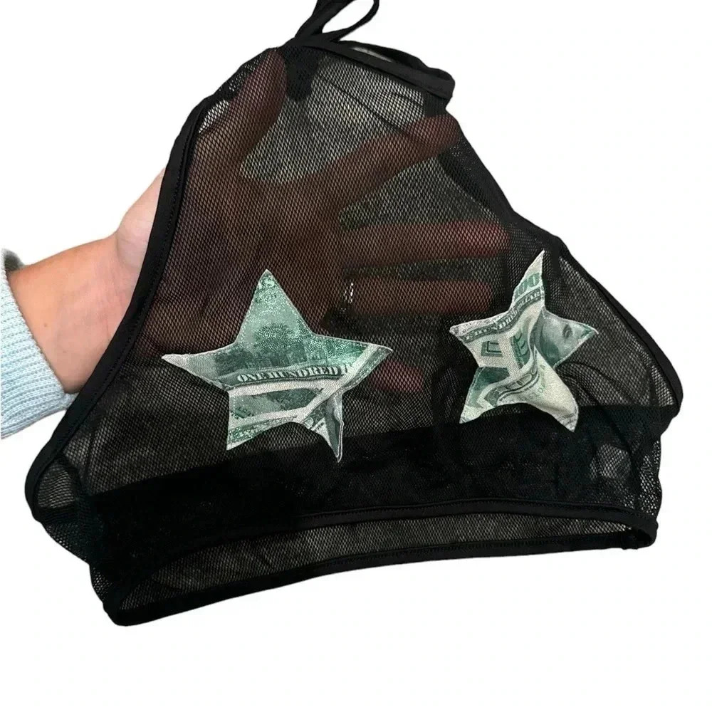 Iheartraves festival Top Money Star Mesh Top, Size Small - Picture 3 of 4